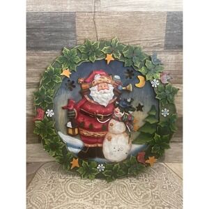 Innovation Christmas Santa Snowman Wood Wall Plaque Wreath 3D Layered Folk Art